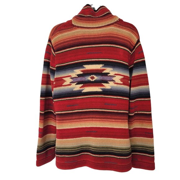 Ralph Lauren Hand Knit Southwest Aztec Print Red Striped Sweater Cardigan Shawl - Picture 3 of 10